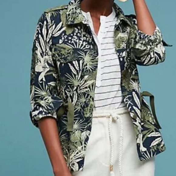 Anthropologie Sanctuary Green White Floral Eyelet Jacket Women's Size Medium - Picture 1 of 9